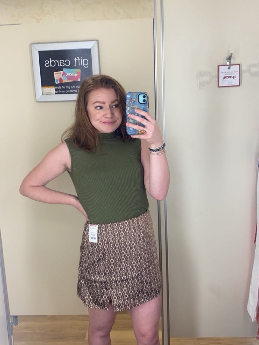 Brown and cream Hollister high rise A-Line Mini Skirt with funky flower design